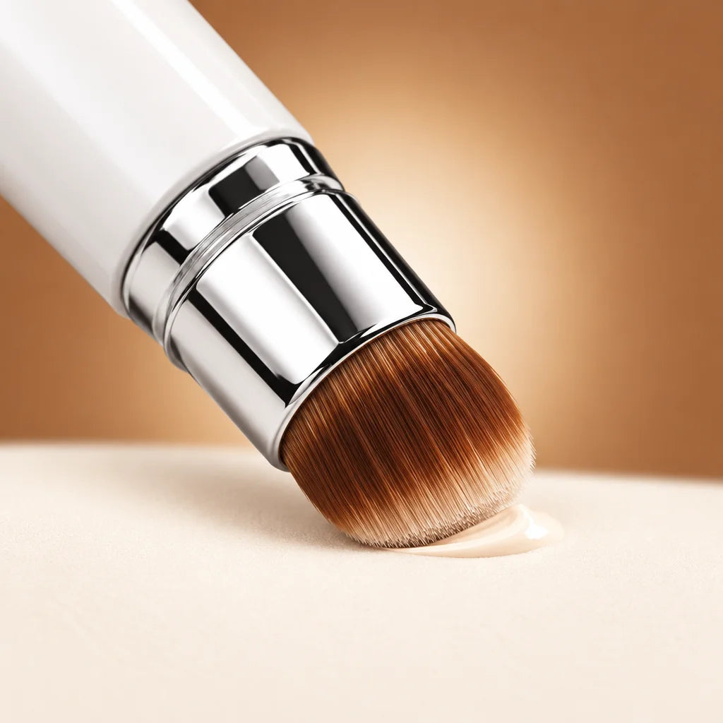 A square macro photograph of the integrated brush end of the exact Luméa stick, cropped close enough